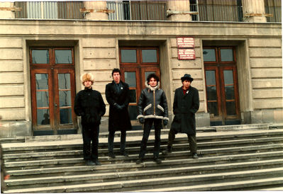 U.K. Subs outside of the Communist Party headquarters in Warsaw, Poland 1983 - Click image to enlarge - From Nicky Garratt's collection